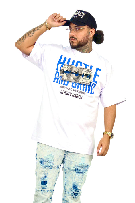 "HUSTLE & GRIND" TEE- WHITE