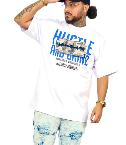"HUSTLE & GRIND" TEE- WHITE