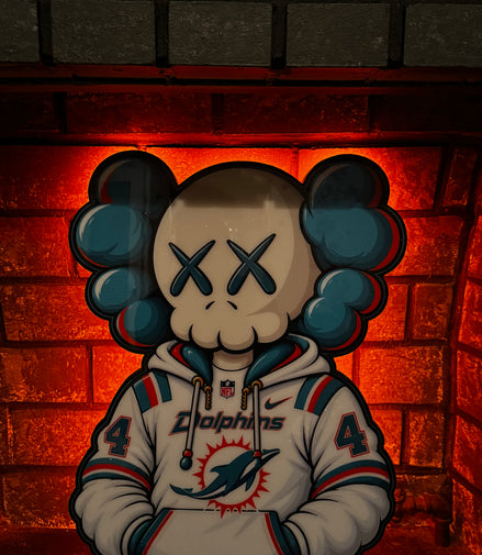 Miami Dolphin Inspired KAWS-Style Wood & Epoxy LED Wall Art- 24" x 18"